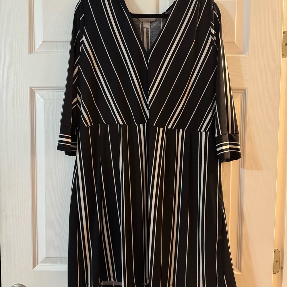 Black and White Striped Workwear Dress